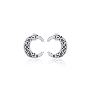 Celtic Crescent Moon Silver Post Earrings TER1758 - Jewelry